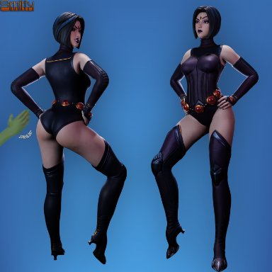 dc, dc comics, fortnite, teen titans, raven, smitty34, ass, big ass, goth, goth girl, large ass, legs, leotard, pose, spanking