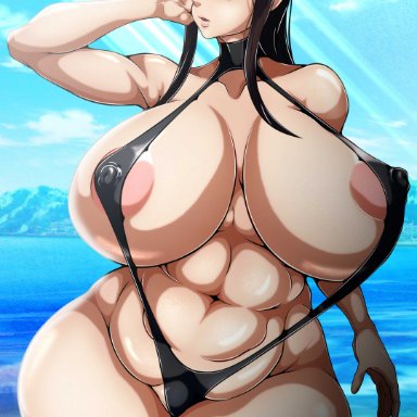 girls und panzer, nishizumi shiho, mojihe, 1girls, abs, beach, big breasts, breasts, brown hair, curvaceous, curvy, curvy body, curvy female, curvy figure, female