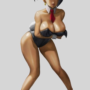 dragon ball, dragon ball super, kale, elitenappa, big breasts, black eyes, black hair, bunnysuit, earrings, lipstick, only female, tagme