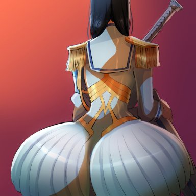 kill la kill, kiryuuin satsuki, chanleefat, 1girls, ass, ass expansion, big, big ass, black hair, huge ass, pale-skinned female, pale skin, school uniform, schoolgirl