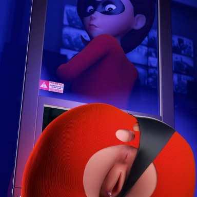 disney, pixar, the incredibles, elastigirl, helen parr, toastycogames, 1girls, anus, ass, female, partially clothed, pussy, superheroine, 3d, blender