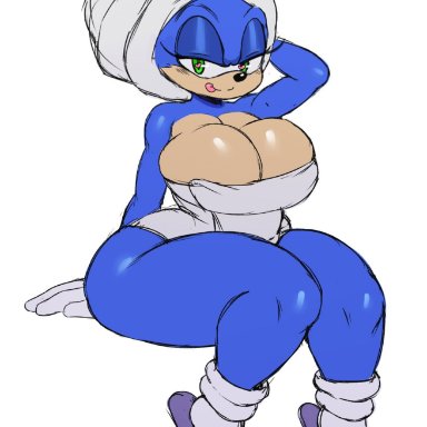 sonic the hedgehog (film), sonic the hedgehog (series), sonic the hedgehog, sssonic2, blue fur, breasts, canon outfit, female, female only, footwear, gloves, green eyes, handwear, heart, large breasts