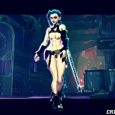 arcane, league of legends, riot games, jinx (league of legends), crisisbeat, sloppygedits, anal, anus, athletic female, blue eyes, blue hair, breasts, close-up, cowgirl position, dildo