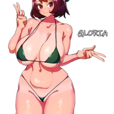 nintendo, pokemon, pokemon ss, gloria (pokemon), makinakid, 1girls, bikini, breasts, brown eyes, brown hair, female, female only, g-string, large breasts, looking at viewer