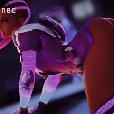 overwatch, sombra, bandoned, the editor01, 1boy, 1girls, all fours, anal, anal penetration, anal sex, ass, athletic female, balls, clothing, dark-skinned female