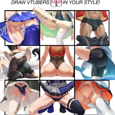 hololive, holostars, arurandeisu, ceres fauna, gawr gura, hoshimachi suisei, houshou marine, natsuiro matsuri, shigure ui (vtuber), shirakami fubuki, shiranui flare, tokino sora, ass, bike shorts, boxers