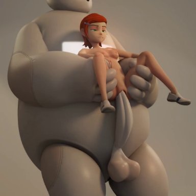 ben 10, big hero 6, cartoon network, disney, baymax, gwen tennyson, weirdosfm, big penis, bouncing breasts, nipples, nude, nude female, robot, robot humanoid, size difference