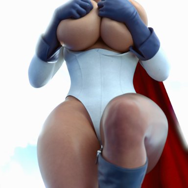 dc, karen starr, power girl, smz-69, 1girls, breasts, female, female only, huge breasts, looking at viewer, solo, thick thighs, wide hips, 3d