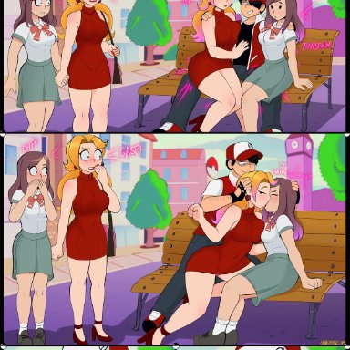 pokemon, ditto, shadman, 2girls, kissing, yuri, comic