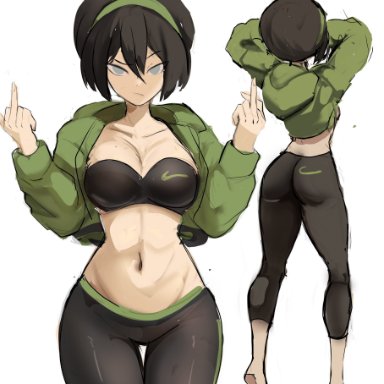 avatar the last airbender, toph bei fong, rakeemspoon, female, large ass, large breasts, navel, sports bra, sportswear, thick thighs, thighs, wide hips, tagme