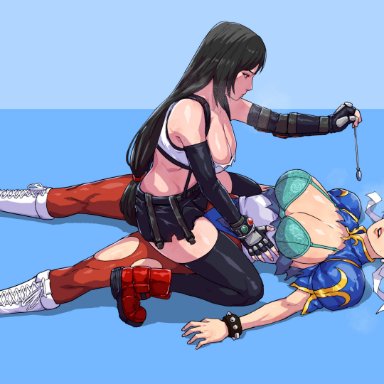 capcom, final fantasy, final fantasy vii remake, street fighter, street fighter v, chun-li, tifa lockhart, cirenk, 2girls, big breasts, breasts, cleavage, female, female only, imminent sex