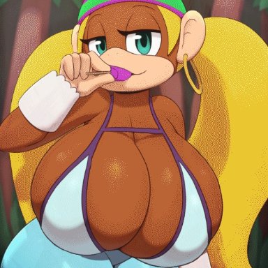 donkey kong (series), nintendo, tiny kong, miso souperstar, big breasts, breasts, female, female only, monkey, monkey girl, animated, animated gif, tagme