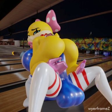 wyer bowling, bob-omb, wendy o. koopa, wyerframez, 1futa, 1girls, balls, bowling, breasts, cowgirl position, duo, erection, female, furry, futa on female