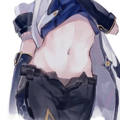 genshin impact, albedo (genshin impact), belly button, boxers, close-up, femboy, hes hot, male, male focus, male only, midriff, open pants, pale skin, pants down, shirt lift