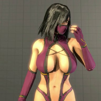 mortal kombat, mortal kombat (2011), mortal kombat 11, mileena, 1female, 1girl, 1girls, areola, clothes pull, clothes removed, exposed breasts, large breasts, nipples, nude, shaved pussy