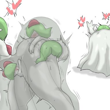 nintendo, pokemon, gardevoir, kirlia, mega evolution, mega gardevoir, pok&#233;mon (species), ralts, enigi09, 2 horns, against surface, against wall, ahe gao, anal, anal sex