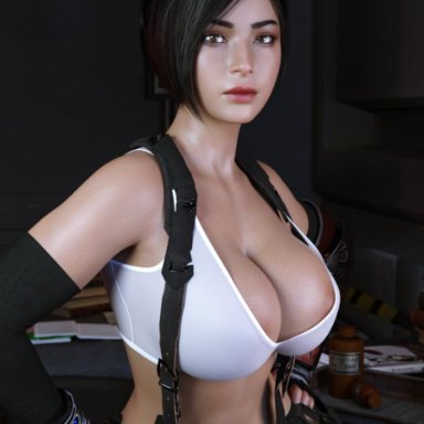 final fantasy, resident evil, ada wong, tifa lockhart, tifa lockhart (cosplay), rude frog, 1girls, black hair, breasts, brown eyes, cleavage, female, female only, large breasts, solo