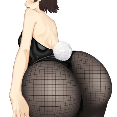 atlus, persona, persona 5, makoto niijima, alternate costume, ass, big ass, brown hair, bubble butt, bunnysuit, female, presenting hindquarters, red eyes, sideboob, solo
