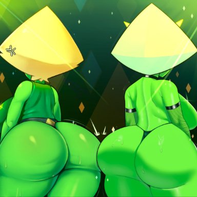 steven universe, peridot (steven universe), coldarsenal, madheaven, 2girls, ass, ass to ass, back view, big ass, big breasts, big butt, butt, curvy, dat ass, fat ass