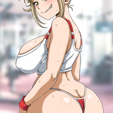 my hero academia, shounen jump, himiko toga, sano-br, 1girls, ass, ass focus, ass shot, bangs, bare shoulders, big ass, big breasts, big butt, big eyes, blonde hair