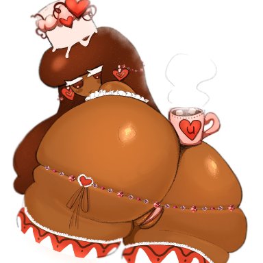 cookie run, cocoa cookie, lefantis, 1girls, ass, ass focus, barely clothed, big ass, blush, brown eyes, brown hair, dark-skinned female, dark skin, eyelashes, female