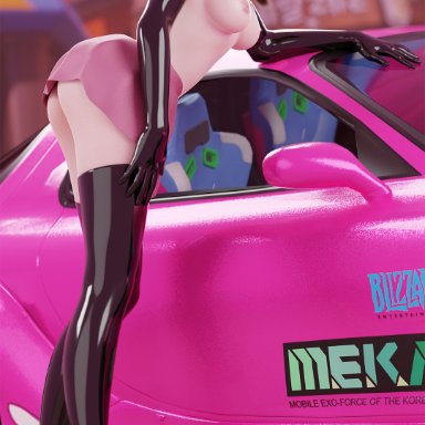 overwatch, d.va, kanjihentai, sioppx, ass, big breasts, breasts, brown eyes, brown hair, car, disckoa, latex, latex gloves, latex stockings, latex thighhighs