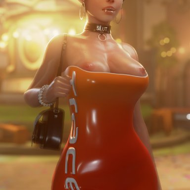 overwatch, slushe (website), lena oxton, tracer, gs3d, busty, chastity, chastity cage, chastity device, cock, curvy, curvy female, exposed breasts, exposed penis, futanari
