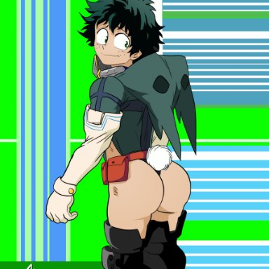 my hero academia, shounen jump, izuku midoriya, ancient-onyx, 1boy, ass, big ass, big butt, bunny tail, fat ass, fat butt, femboy, green eyes, green hair, huge ass