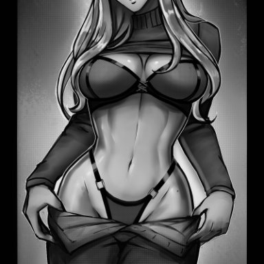 the legend of zelda, twilight princess, princess zelda, zelda (twilight princess), iahfy, 1girls, bra, breasts, cleavage, female, female only, panties, solo, wide hips, monochrome