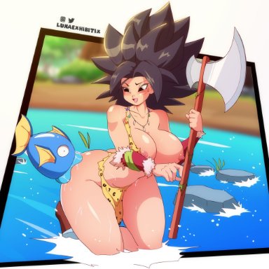 dragon ball, dragon ball super, dragon ball z, caulifla, lunaexhabbitix, 1girls, ass, barbarian, black eyes, black hair, blush, breasts, female, female only, large breasts