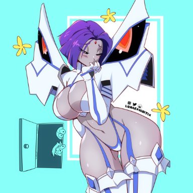 dc, kill la kill, teen titans, beast boy, cyborg (dc), raven, lunaexhabbitix, 1girls, breasts, cosplay, female, female only, highleg panties, large breasts, midriff