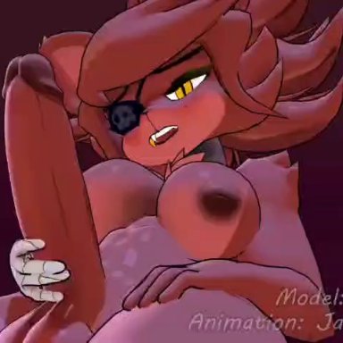 foxy (cally3d), foxy (fnaf), jaybunimates, 1futa, areola, cum, erection, female, female only, futa only, futanari, large breasts, large penis, masturbating, masturbation