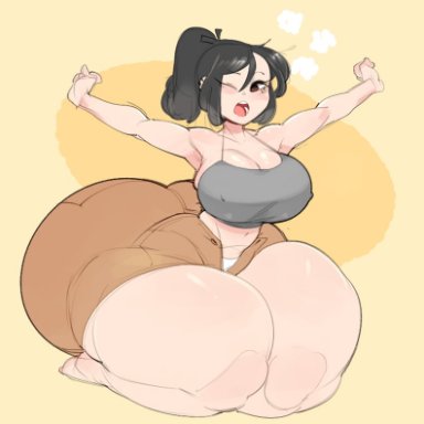 mizuki (bulumble-bee), bulumble-bee, 1girls, asian, ass, big ass, big butt, blush, bottom heavy, breasts, bubble ass, bubble butt, butt, fat ass, female