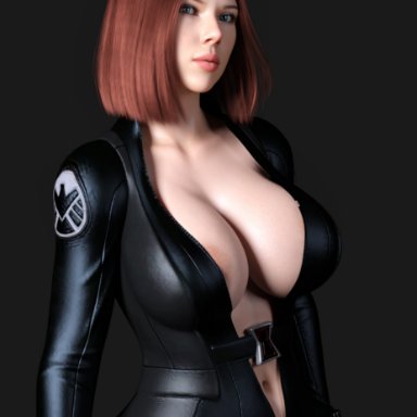 avengers, marvel, black widow (marvel), natasha romanoff, scarlett johansson, rude frog, 1girls, big breasts, bob cut, breasts, cleavage, clothed female, comic book character, female, female focus