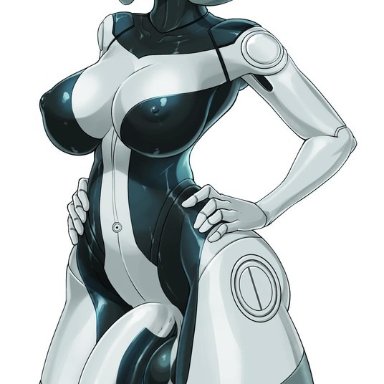 mass effect, edi, hizzacked, 1futa, 5 fingers, athletic futanari, balls, big breasts, big penis, breasts, erection, futa only, futanari, half-erect, hands on hips