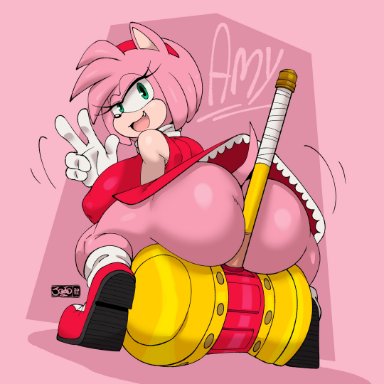 sega, sonic (series), sonic the hedgehog (series), amy rose, joaoppereiraus, 5 fingers, accessory, anthro, ass, big ass, big breasts, big butt, black nose, boots, breasts