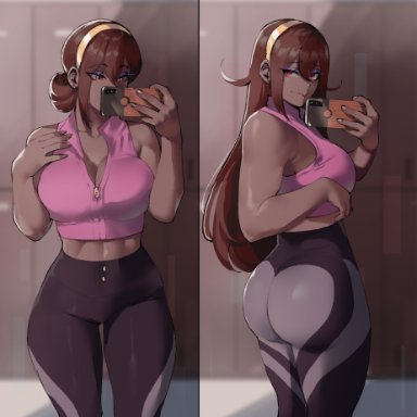 original, original character, tsona (nyantcha), thiccwithaq, 1boy, 1girls, ass, big ass, big breasts, breasts, brown hair, brown skin, clothed, clothed female, dark-skinned female