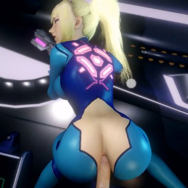 metroid, samus aran, zero suit samus, stoneddude, 1girls, anal, anal penetration, anal sex, ass jiggle, big ass, big breasts, big butt, blonde hair, blue suit, boobs