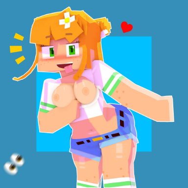 minecraft, amber green, slipperyt, 1girls, areola, areolae, ass, bangs, belly, big ass, big breasts, blue background, blush, breasts, breasts out