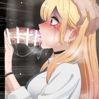 sono bisque doll wa koi wo suru, kitagawa marin, mizumizuni, 1boy, 1girls, big breasts, big penis, blonde hair, blowjob, breasts, choker, earrings, erection, fellatio, female