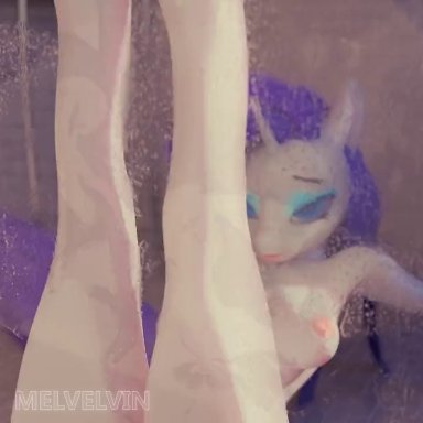 friendship is magic, hasbro, my little pony, rarity (mlp), melvelvin, 1girls, anthro, areolae, bathroom, breasts, long hair, nude female, pony, purple hair, pussy