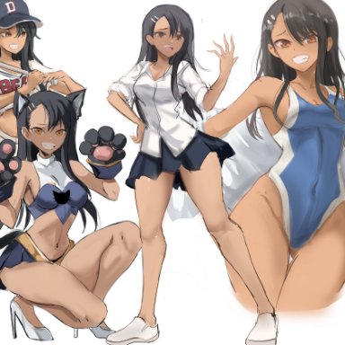 please don't bully me, nagatoro, hayase nagatoro, rakeemspoon, 1girls, baseball bat, baseball cap, black hair, brown eyes, cat ears, cat tail, clothed, clothing, female, female focus, female only