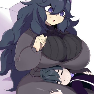 pokemon, pokemon ss, allister (pokemon), hex maniac, cuteakita, 1boy, 1boy1girl, 1girl1boy, 1girls, big breasts, black hair, breasts, closed eyes, clothed, clothing