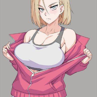 dragon ball, android 18, mikoyan, 1girls, blonde, blonde hair, blue eyes, cameltoe, cleavage, curvy, erect nipples, female, huge areolae, huge ass, huge breasts