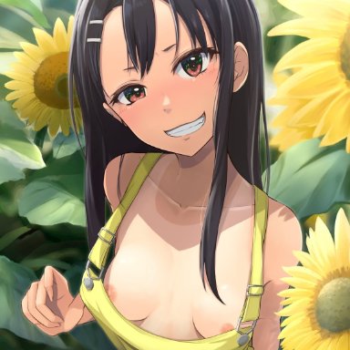 please don't bully me, nagatoro, hayase nagatoro, k3rd, 1girls, areolae, black hair, blush, breasts, brown eyes, clothed, clothing, female focus, female only, long hair, looking at viewer