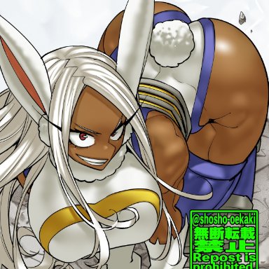 my hero academia, miruko, rumi usagiyama, shosho oekaki, 1girls, ass, big ass, big breasts, breasts, bunny ears, eye contact, huge breasts, long hair, looking at viewer, red eyes