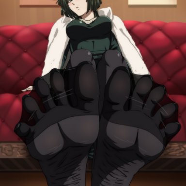 one-punch man, fubuki (one-punch man), confettish, 1girls, feet, feet in stockings, female, foot fetish, foot focus, green hair, socks, soles, solo, toes, toes spread