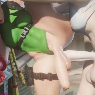 street fighter, street fighter v, cammy white, juri han, big iron of the mojave, pixel-perry, 2futas, ass, athletic, athletic futanari, balls, big, big balls, big penis, blonde hair