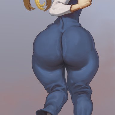 cheese (modeseven), modeseven, 5 fingers, back view, beige, blonde hair, brown eyes, femboy, fully clothed, girly, huge butt, human, jeans, lips, long hair