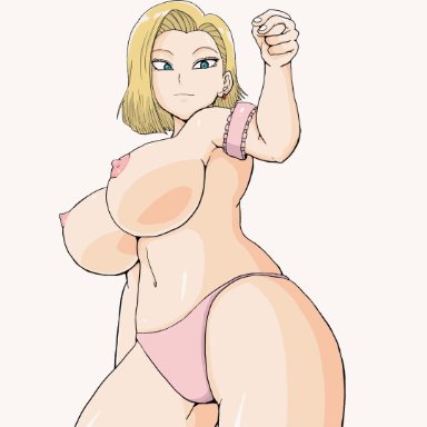 dragon ball, android 18, maeharasan, 1girls, blonde, blonde hair, blue eyes, bouncing ass, bouncing breasts, cameltoe, cleavage, curvy, erect nipples, female, huge areolae